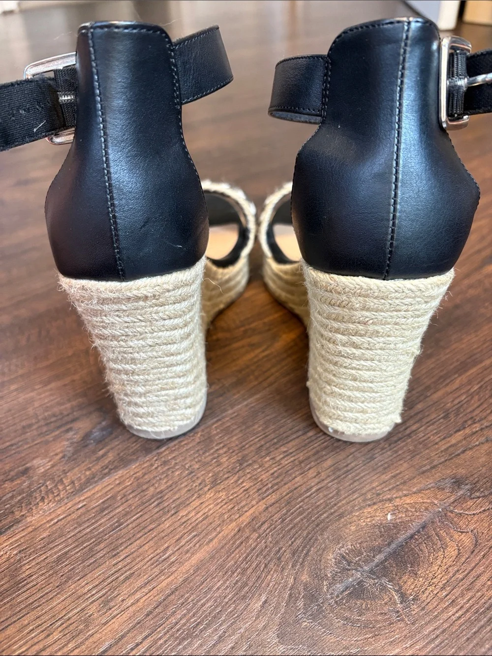 Christian Siriano Black and Cream Braided Espadrille Wedge Sandals women’s 7.5